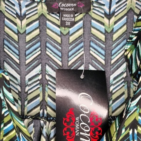 NWT Cocomo Plus Size 3X Blue Green Pintuck Short Flutter Sleeve Top - Picture 5 of 6